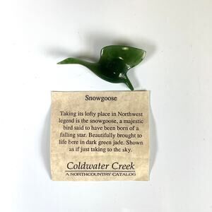 Vintage Coldwater Creek Hand Carved Snow Goose Dark Green Jade Brooch Pin